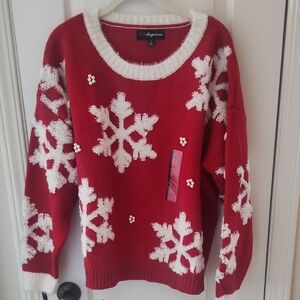 33 Degrees Red and White Snowflake Women's Sweater, Size Large
